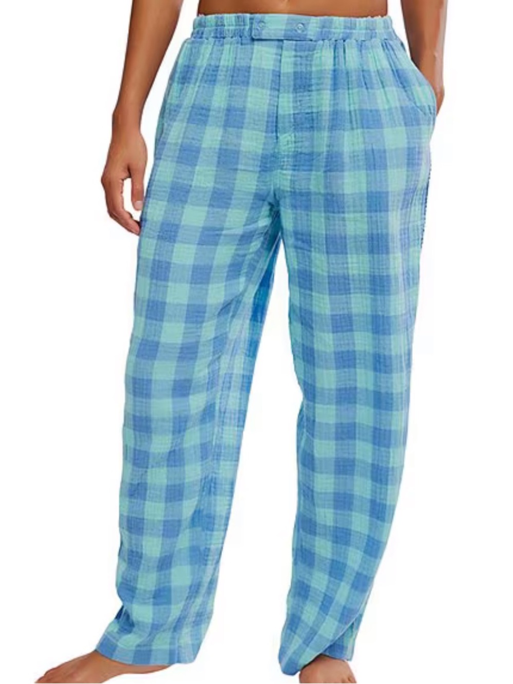 Free People Be Mine Woven Textured Gingham Print Wide Leg Sleep Pants